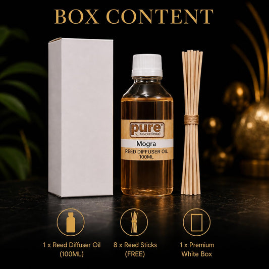 Pure Source India 100ML Mogra Aroma Reed Diffuser Refill , 8 Pcs Reed Stick Coming Free With This Reed Diffuser Oil