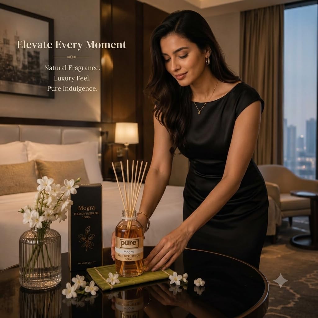 Pure Source India 100ML Mogra Aroma Reed Diffuser Refill , 8 Pcs Reed Stick Coming Free With This Reed Diffuser Oil