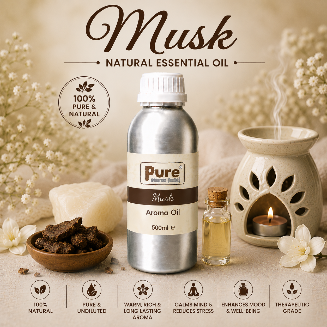 Pure Source India Aroma Diffuser Oil Essential for Oil Burner, Soap Making, Candle Making Etc. 500 ML Pack of Fragrance Oil