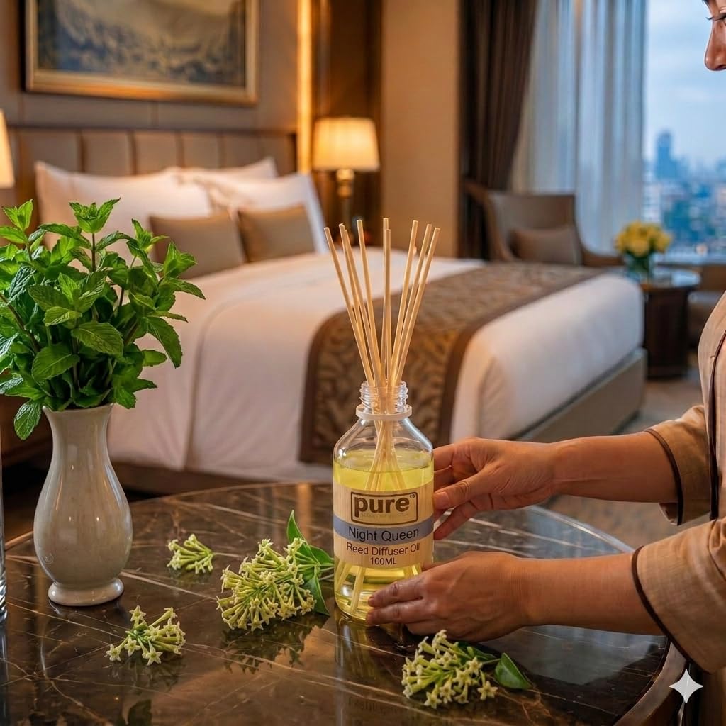 Pure Source India 100ML Night Queen Aroma Reed Diffuser Refill , 8 Pcs Reed Stick Coming Free With This Reed Diffuser Oil