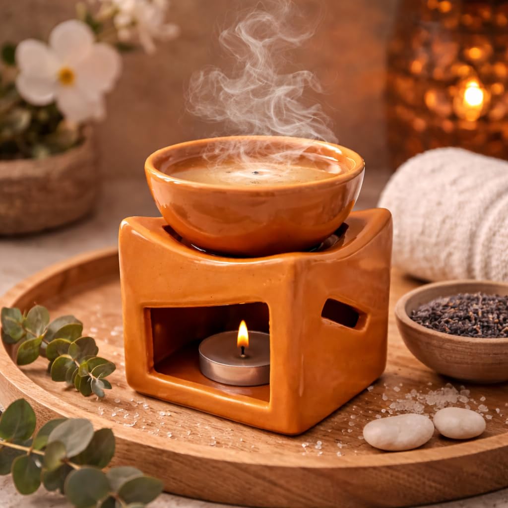 Pure Source India Ceramic Clay Candle Operated Aroma Burner Oil Diffuser, Extra Large Bowl, with 1 Tealight, 4.25 Inch