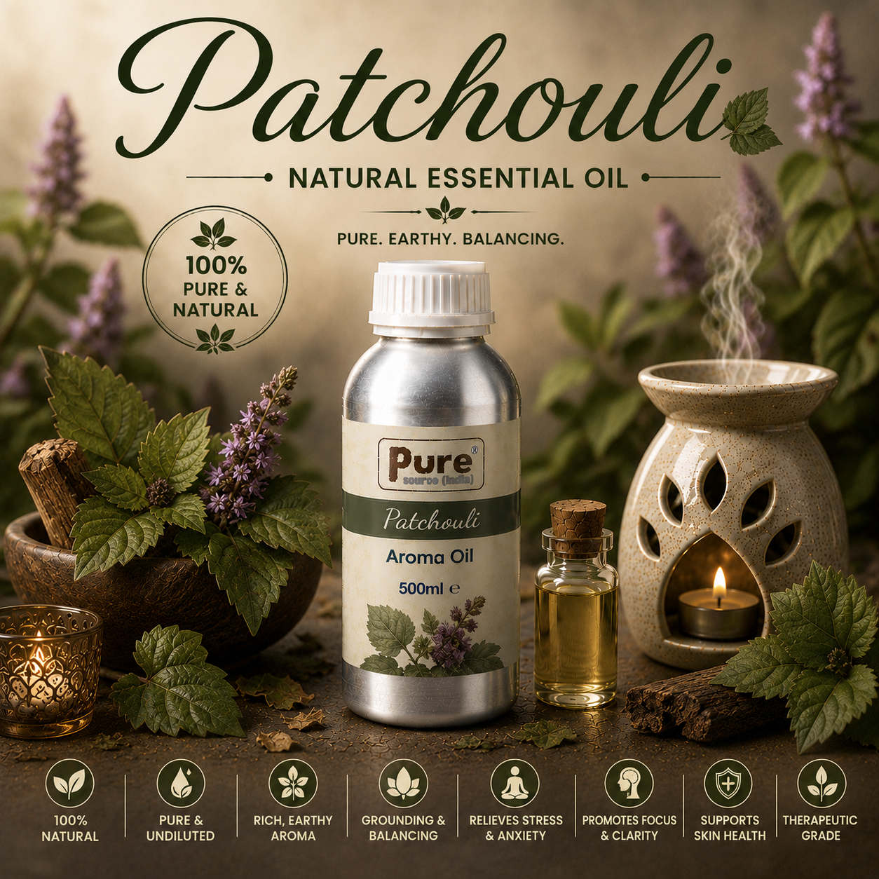 Pure Source India Aroma Diffuser Oil Essential for Oil Burner, Soap Making, Candle Making Etc. 500 ML Pack of Fragrance Oil