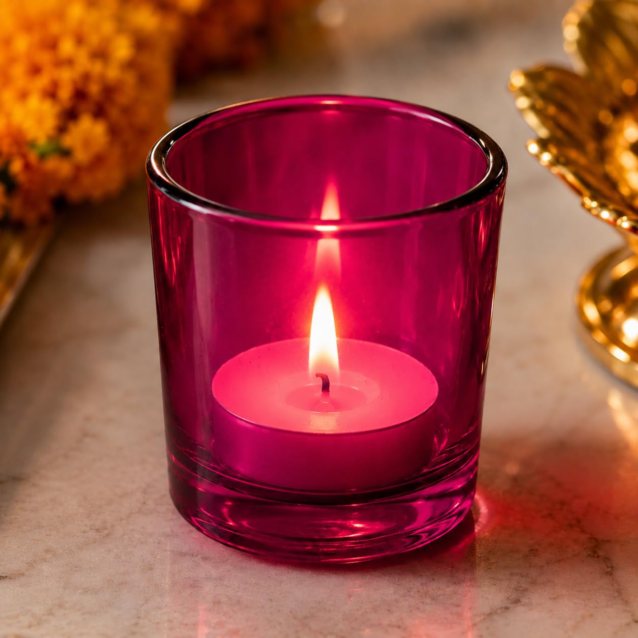 Pure Source India Pack of 16, Pink Tea Light Votive Glass Candle Holders – Perfect for Diwali, Weddings, Spa & Holiday Décor