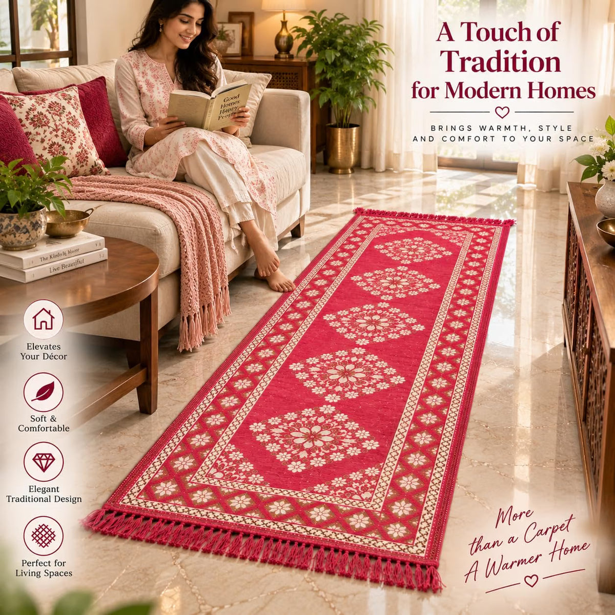 Pure Source India Pink Cotton Yoga Mat for Women and Men, 2X6 feet, 3mm thick, Light Weight, Machine Washable, Home Exercise