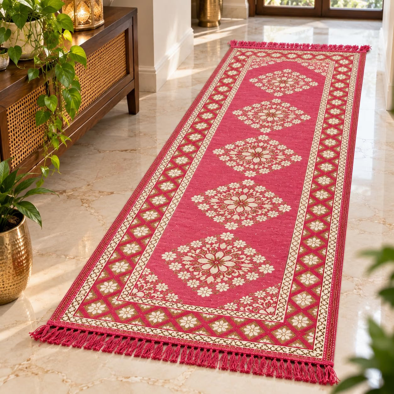 Pure Source India Pink Cotton Yoga Mat for Women and Men, 2X6 feet, 3mm thick, Light Weight, Machine Washable, Home Exercise