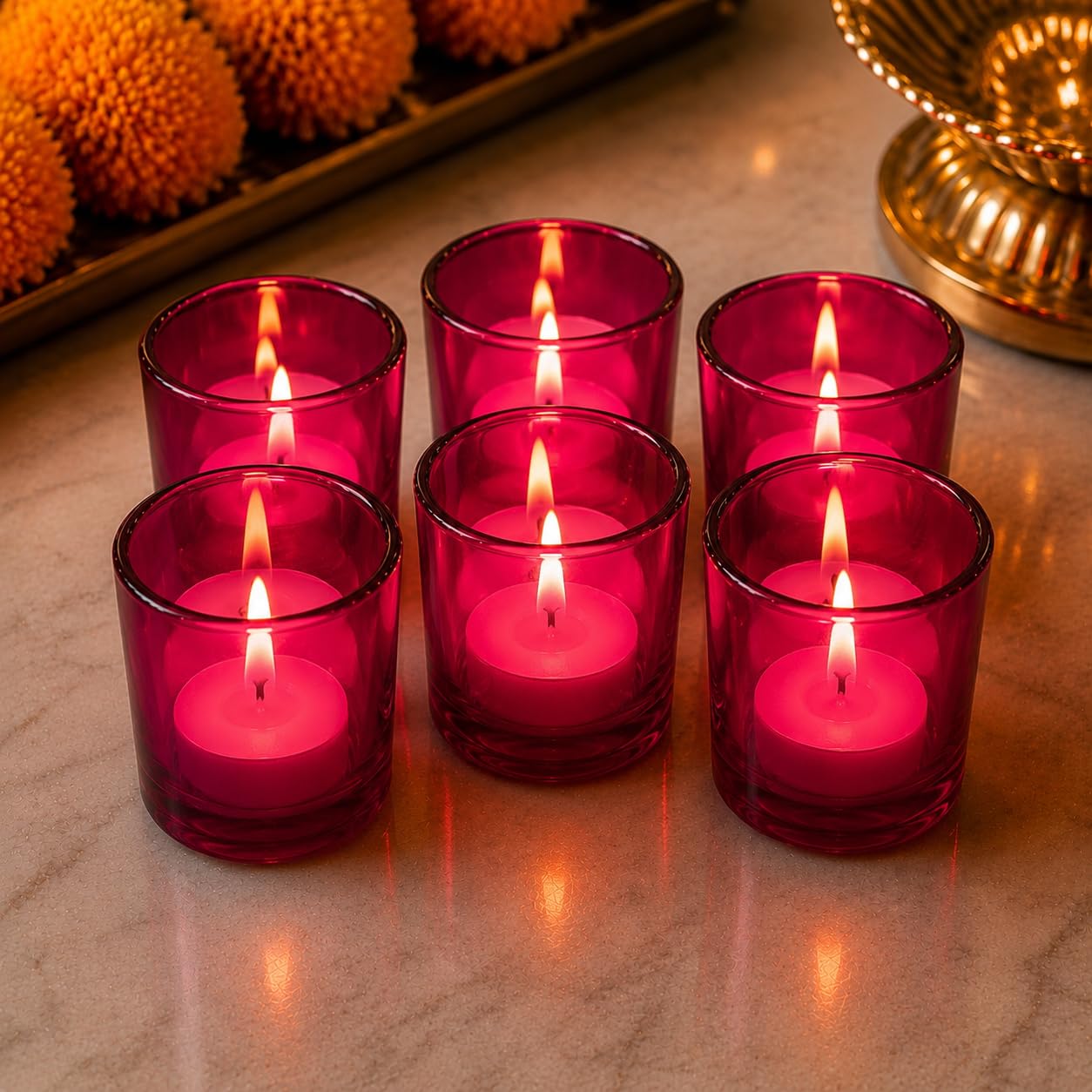 Pure Source India Pack of 16, Pink Tea Light Votive Glass Candle Holders – Perfect for Diwali, Weddings, Spa & Holiday Décor