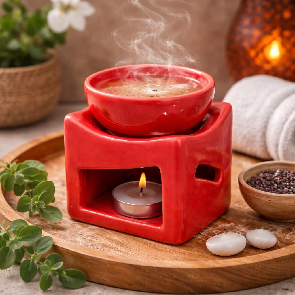 Pure Source India Ceramic Clay Candle Operated Aroma Burner Oil Diffuser, Extra Large Bowl, with 1 Tealight, 4.25 Inch