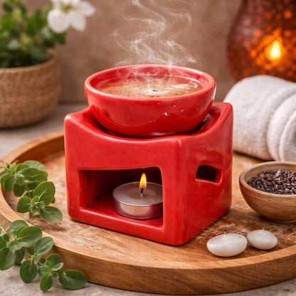 Pure Source India Ceramic Clay Candle Operated Aroma Burner Oil Diffuser, Extra Large Bowl, with 1 Tealight, 4.25 Inch