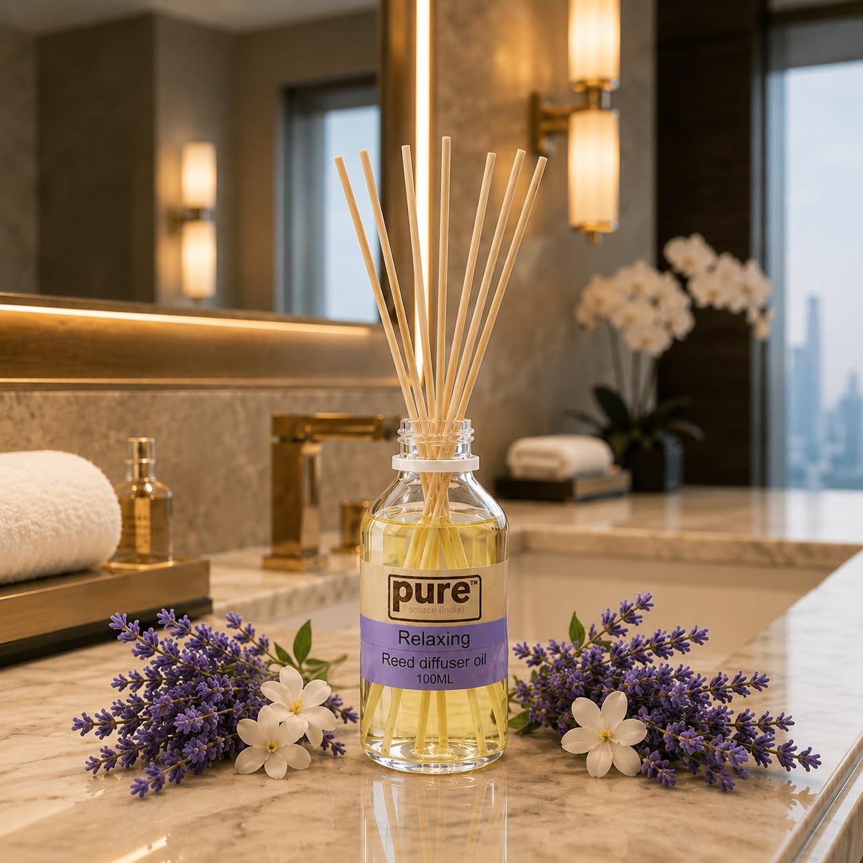 Pure Source India 100ML Relaxing Aroma Reed Diffuser Refill , 8 Pcs Reed Stick Coming Free With This Reed Diffuser Oil