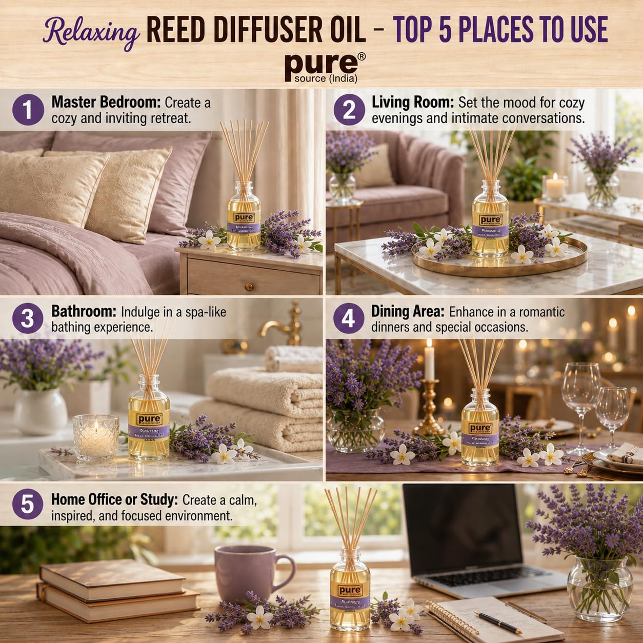 Pure Source India 100ML Relaxing Aroma Reed Diffuser Refill , 8 Pcs Reed Stick Coming Free With This Reed Diffuser Oil