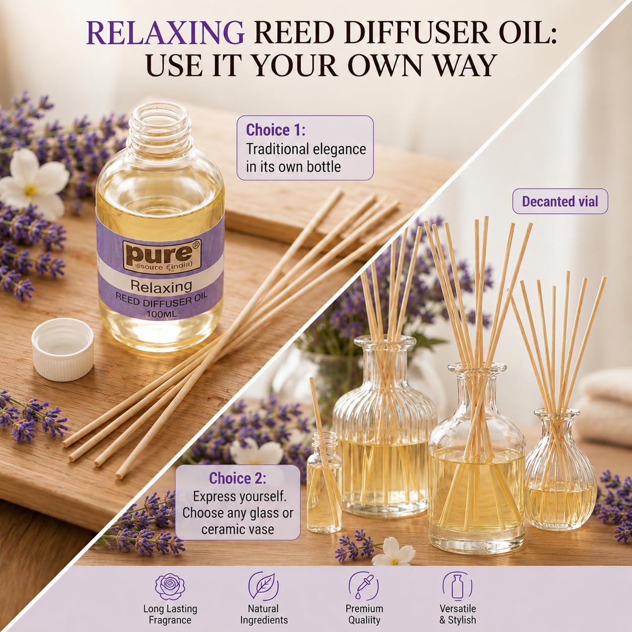Pure Source India 100ML Relaxing Aroma Reed Diffuser Refill , 8 Pcs Reed Stick Coming Free With This Reed Diffuser Oil
