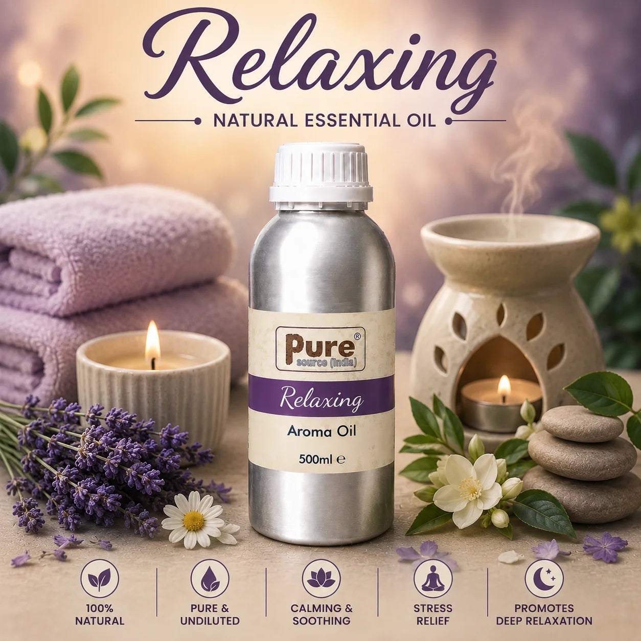 Pure Source India RELAXING Aroma Oil | Premium Fragrance Oil for Diffuser, Aromatherapy, Meditation, Candles, Soap Making, Humidifier & Home Air Freshener