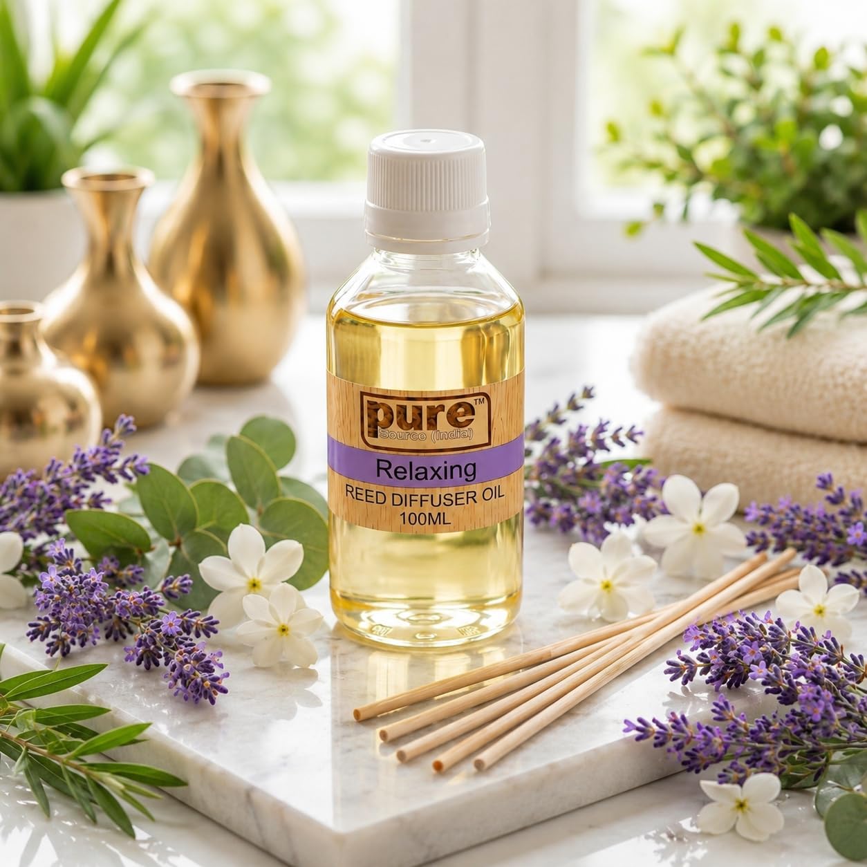 Pure Source India 100ML Relaxing Aroma Reed Diffuser Refill , 8 Pcs Reed Stick Coming Free With This Reed Diffuser Oil