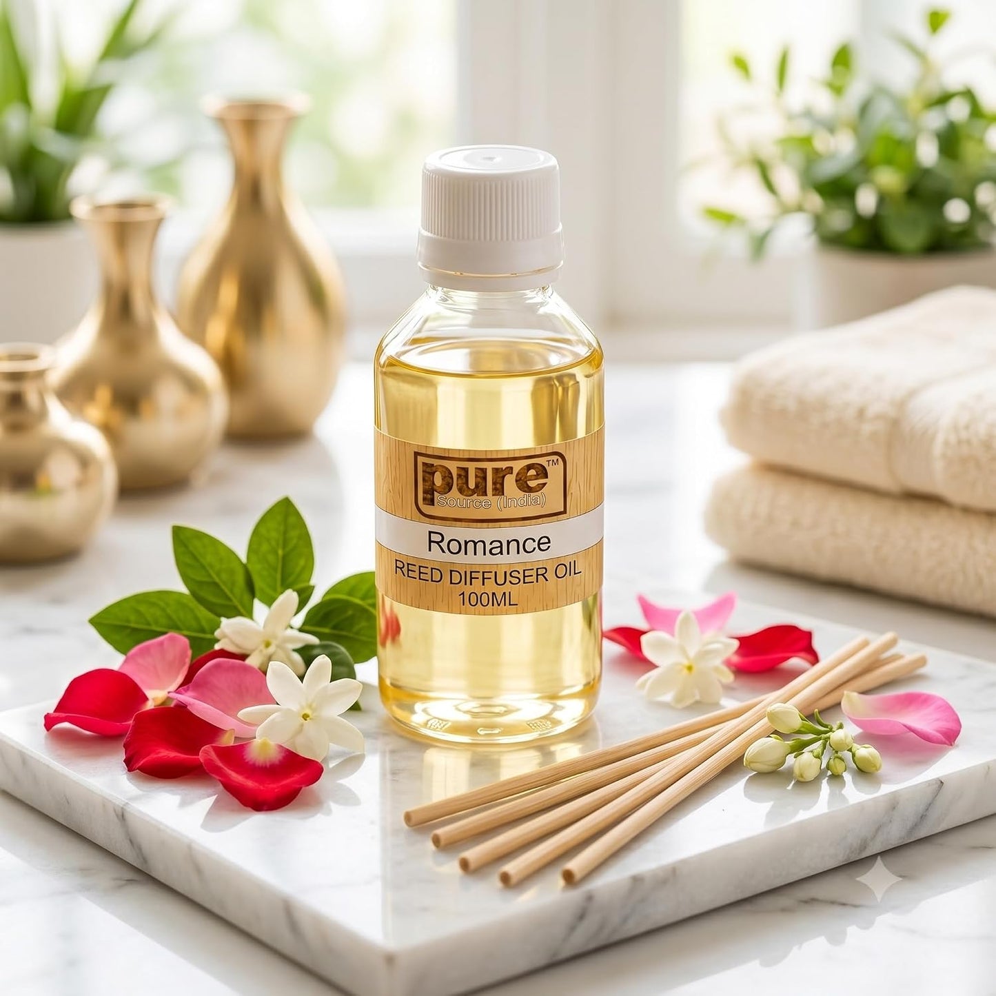 Pure Source India 100ML Romance Aroma Reed Diffuser Refill , 8 Pcs Reed Stick Coming Free With This Reed Diffuser Oil