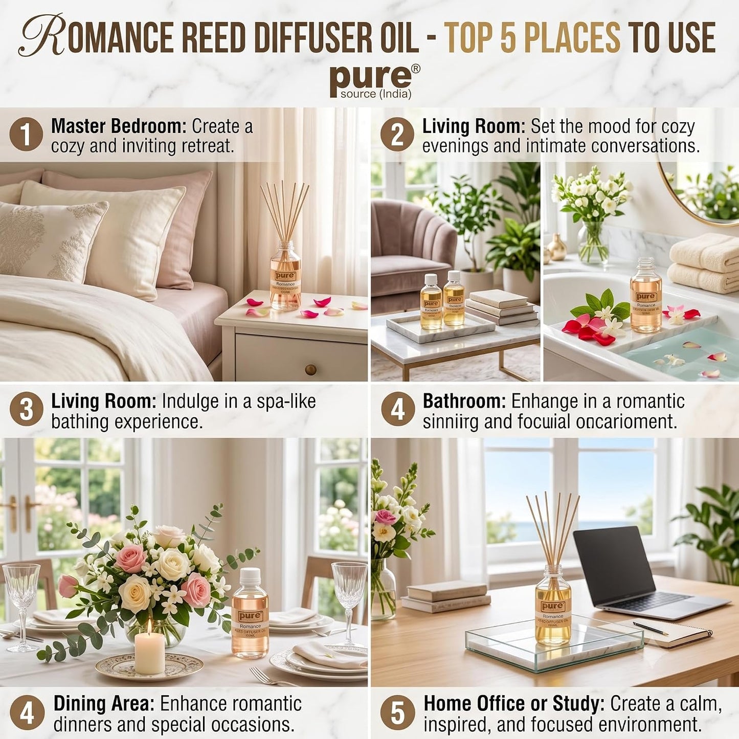 Pure Source India 100ML Romance Aroma Reed Diffuser Refill , 8 Pcs Reed Stick Coming Free With This Reed Diffuser Oil