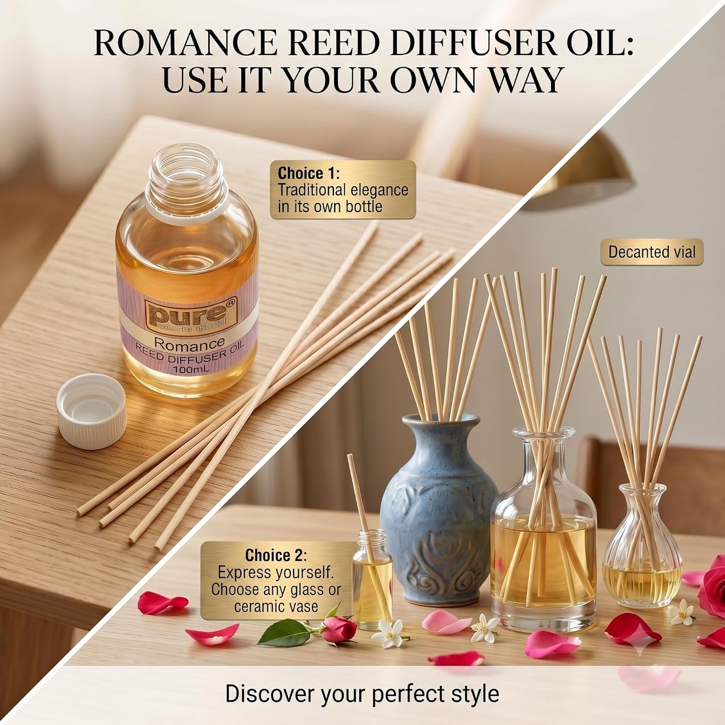 Pure Source India 100ML Romance Aroma Reed Diffuser Refill , 8 Pcs Reed Stick Coming Free With This Reed Diffuser Oil