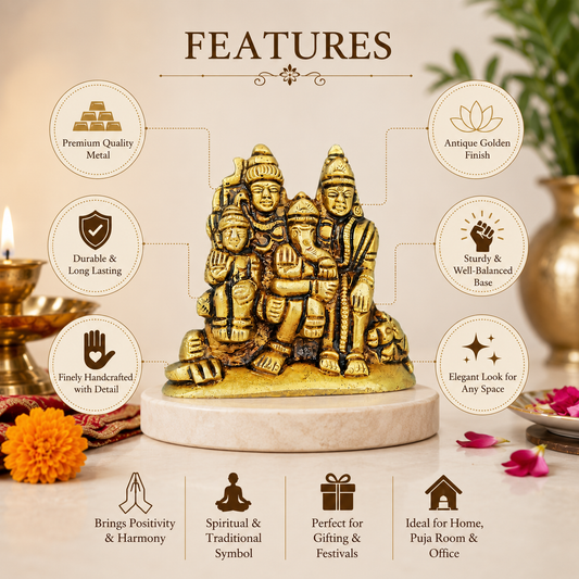 Pure Source India Pure Brass Shiv Parvati Ganesh Idol (6.5 cm) Shiv Parivar Murti Statue Sculpture Sitting On Nandi Showpiece for Home Office Temple Mandir Decoration Gift (230 gm)