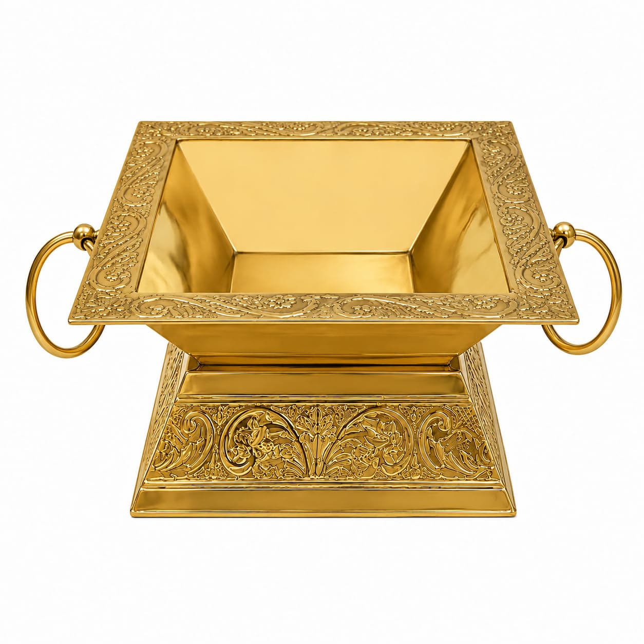 Pure Source India 7.5 Inch / 19 cm Brass Hawan Kund Set with Spoon & Chimta/Tong For Home Pooja, Yagya Kund for Hawan, Weeding, Home & Vastu Rituals, Handcrafted, Brass Fire Pit