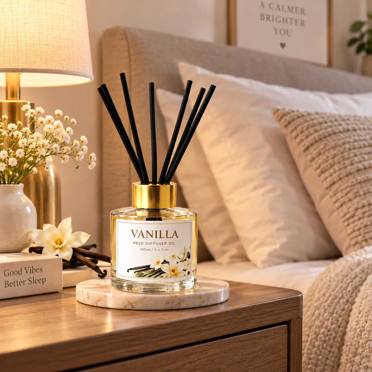 Pure Source India Vanilla Reed Diffuser Oil Set 100ml With  6 Rattan Reed Sticks – Premium Aromatherapy Home Fragrance with Glass Bottle |Air Freshener for Home, Bedroom & Office | Ideal for Gifting