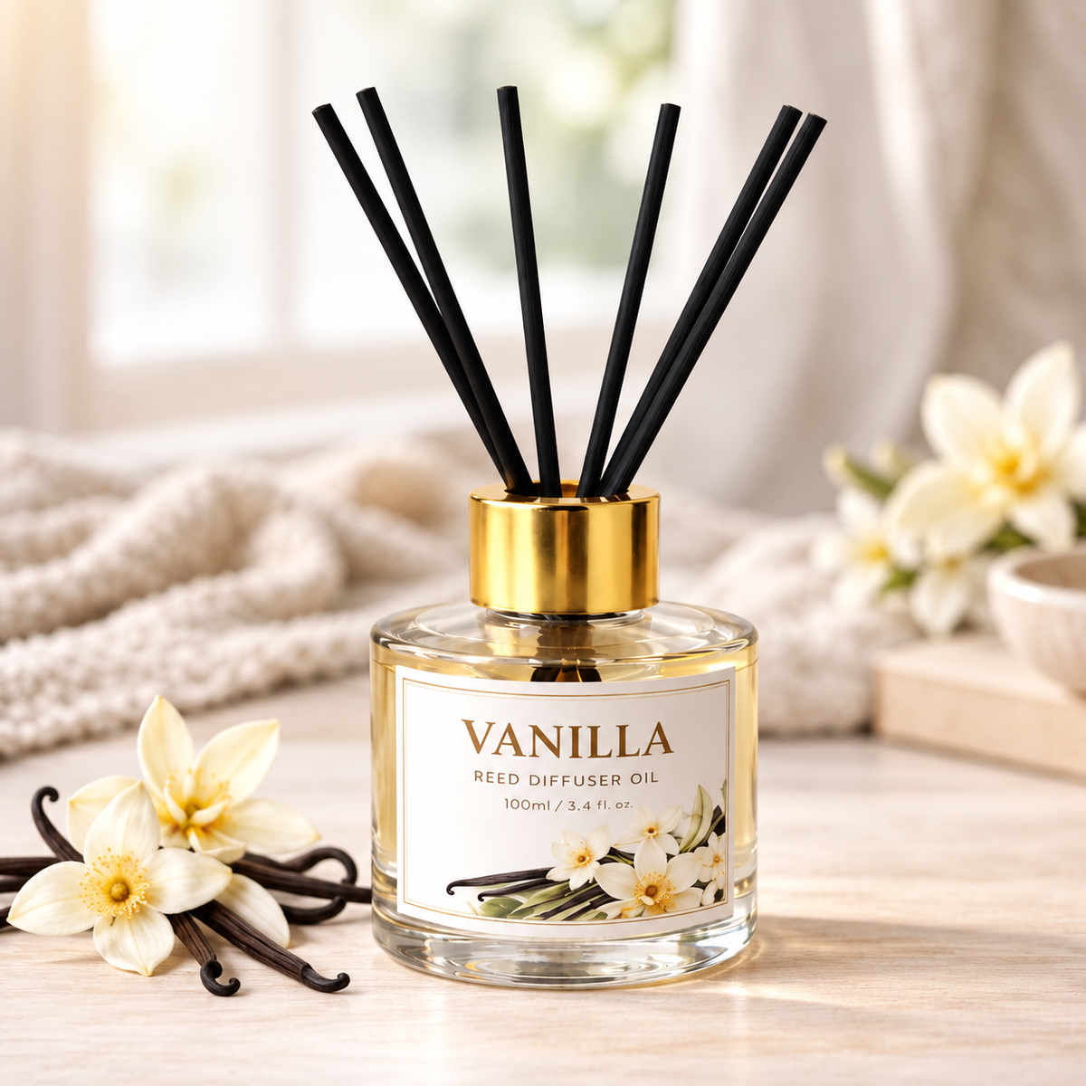 Pure Source India Vanilla Reed Diffuser Oil Set 100ml With  6 Rattan Reed Sticks – Premium Aromatherapy Home Fragrance with Glass Bottle |Air Freshener for Home, Bedroom & Office | Ideal for Gifting
