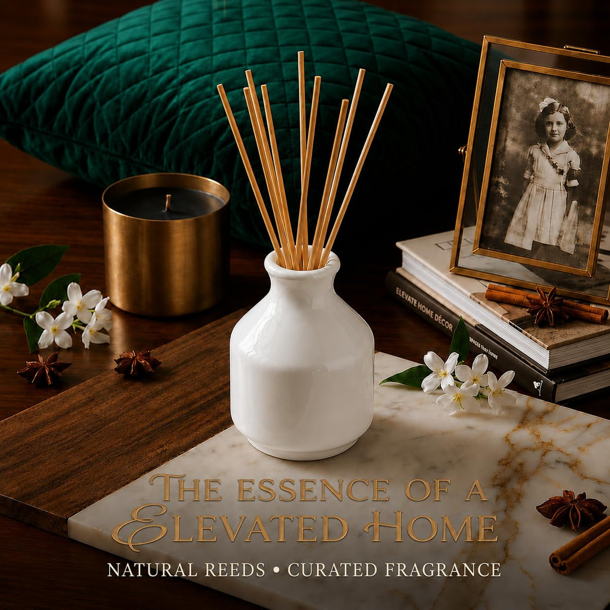 Pure Source India Elegant Ceramic Reed Diffuser Pot (White) – Decorative Aroma Diffuser Vase for Living Rooms, bedrooms, bathrooms, Offices, and entryways (White)