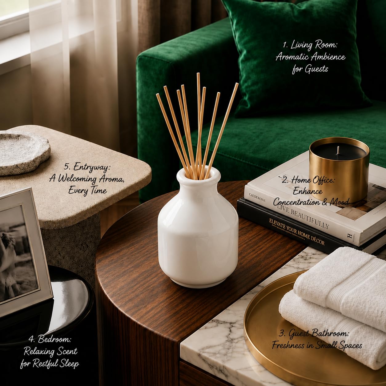 Pure Source India Elegant Ceramic Reed Diffuser Pot (White) – Decorative Aroma Diffuser Vase for Living Rooms, bedrooms, bathrooms, Offices, and entryways (White)