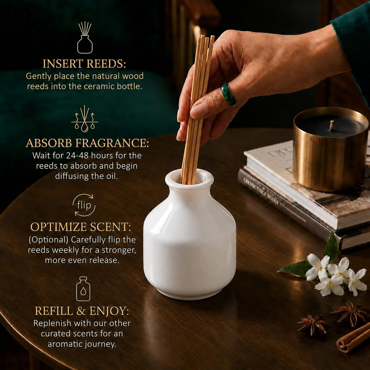 Pure Source India Elegant Ceramic Reed Diffuser Pot (White) – Decorative Aroma Diffuser Vase for Living Rooms, bedrooms, bathrooms, Offices, and entryways (White)