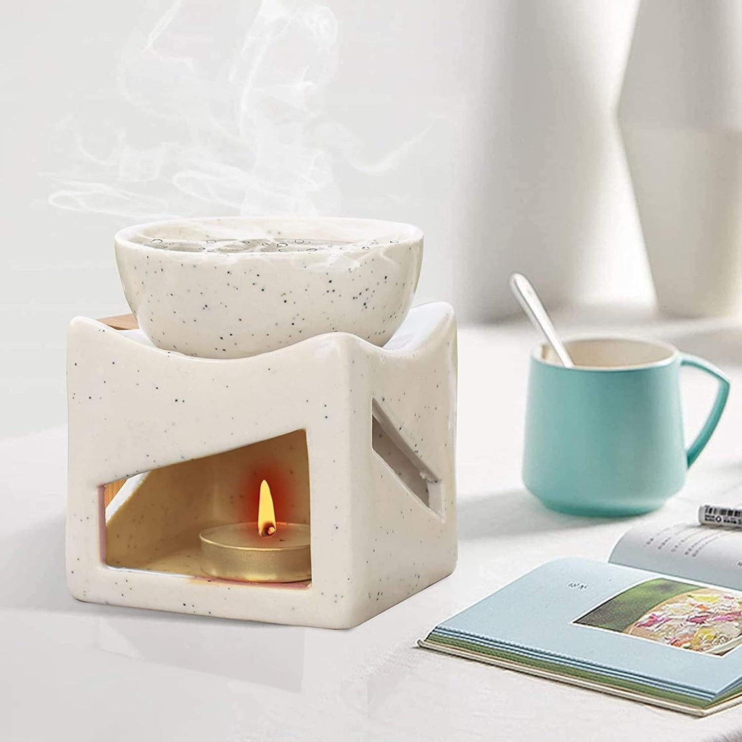 Pure Source India Ceramic Clay Candle Operated Aroma Burner Oil Diffuser, Extra Large Bowl, with 1 Tealight, 4.25 Inch