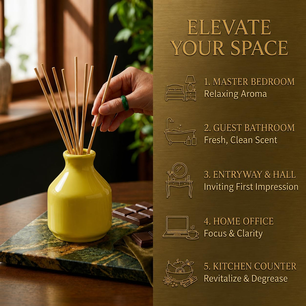 Pure Source India Elegant Ceramic Reed Diffuser Pot (Yellow) – Decorative Aroma Diffuser Vase for Living Rooms, bedrooms, bathrooms, Offices, and entryways (Yellow)