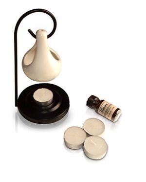 Pure Source India Porcelain Relaxing Fragrance Aroma Set with 10 ml Aroma Oil and 4 Tea Light Candles (White)
