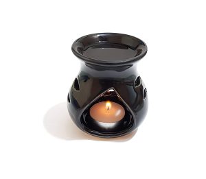 Pure Source India Ceramic Clay Candle Operated Aroma Burner (Black, 4 Inch)