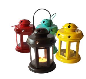Pure Source India Decorative Lantern Lamp Hanging Light with T-Light Candle,4 in One Pack (Multi Color)