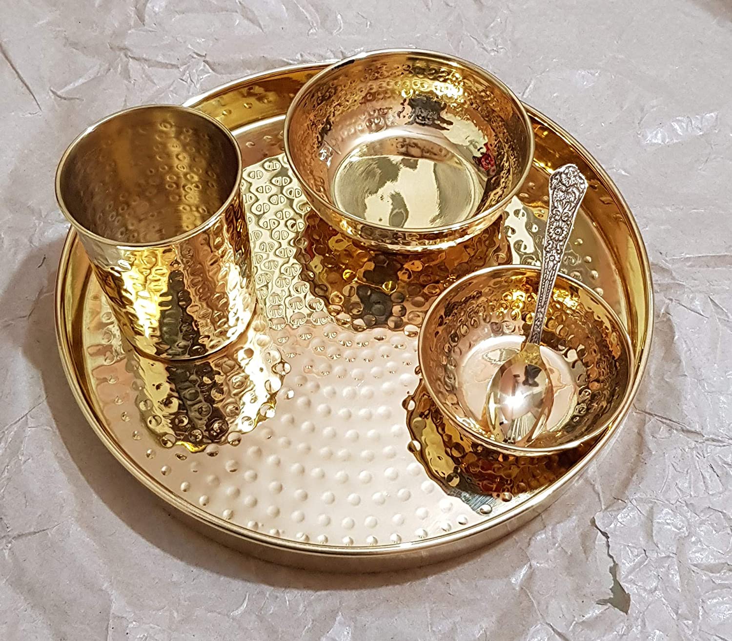 Pure Source India Hammered Brass Dinner Thali Set -5 Pieces, Gold – Pure  Source India