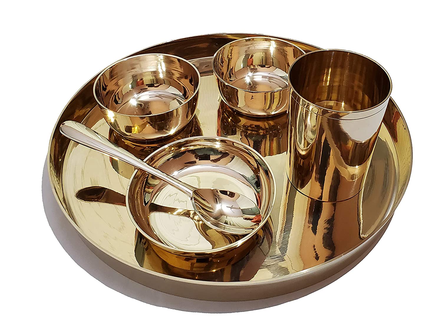 Indian Traditional Pure Brass Hammered Design 7 Pieces Dinner Set Gold