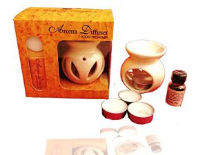 Pure Source India Ceramic Aroma Burner 10 ML Relaxing Aroma Oil with 4 Tea Light Candle