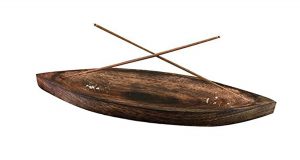 Pure Source India Set of 2 Natural Wood Bote Shape Agarbatti/Incense Holder and Ash Catcher, Just Take One for Your Temple or Ho