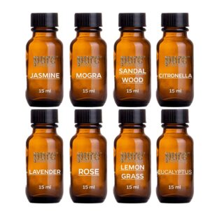 Pure Source India Aroma Diffuser Oil (Lavender, Lemongrass, Rose, Jasmine, Sandalwood, Citronella, Eucalyptus and Mogra), 15ml E