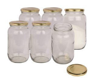Pure Source India Glass Jar Container, with Air Tight Lid, Suitable for Kitchen Stuff, Capacity-1 LTR, (6 Pcs Pack_Clear)