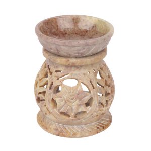 Pure Source India Handcrafted Export Quality Soapstone Oil Diffuser, 4 Inch Free 2 Candles and Small Pack of Lemon Grass Coming