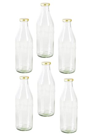 Pure Source India Glass Bottle, 1000ml, Set of 6, Transparent