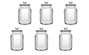 Pure Source India Glass Jar Pickle Jar Storage Container, with Air Tight Glass Lid Set of 6 Pcs .(350 ML Capacity)