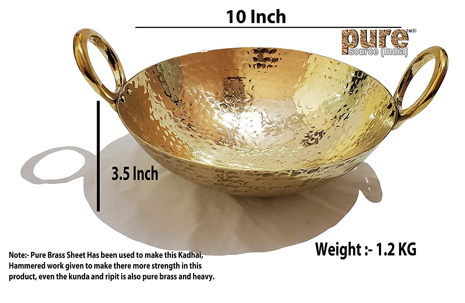 Pure Source India Brass Kadhai Gold, 2.5 L (Brass Kadai 10 x 3.5