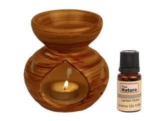 Pure Source India Ceramic Aroma Wooden Finish Puchai Burner (Brown)