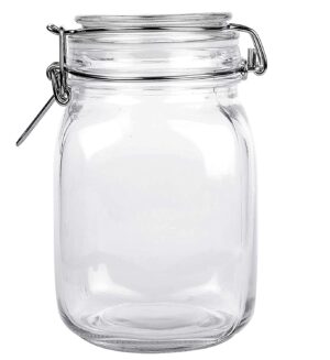Pure Source India Squire Glass Cookie Jar With Airtight Clamp Lid, 1.5 Ltr, 1 Pieces, Clear