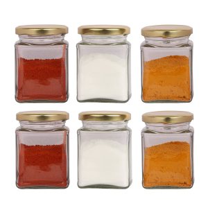 Pure Source India Spice Jar, Pickle Container, 150 Gram With Metal Lid, Air Tight Cap, Set of 6 Pcs - Transparent