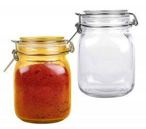 Pure Source India Squire Glass Cookie Jar With Airtight Clamp Lid, 1.5 Ltr 2 Pieces, Clear