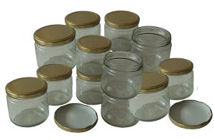 Pure Source India Good Quality 150 Gm Round Clear Glass Jar Set Of 12 Jar ,With Rust Proof Metal Golden Color Cap (Size 3 X 3 In
