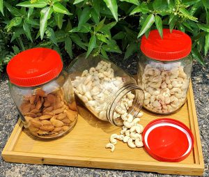 Pure Source India Glass Containers For Kitchen Storage, 750 Gram, Clear Jar With Air Tight Red Cap, (Set Of 3)