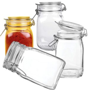 Pure Source India Squire Glass Cookie Jar With Airtight Clamp Lid, 1.5 Ltr 4 Pieces, Clear