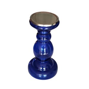 Pure Source India Round Decorative Glass Pillar Candle Holder, 8.5 inch, 1 Piece, Blue